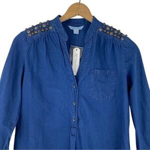 Khakis & Co. Studded Blue Denim Shirt Ling Sleeved NWT